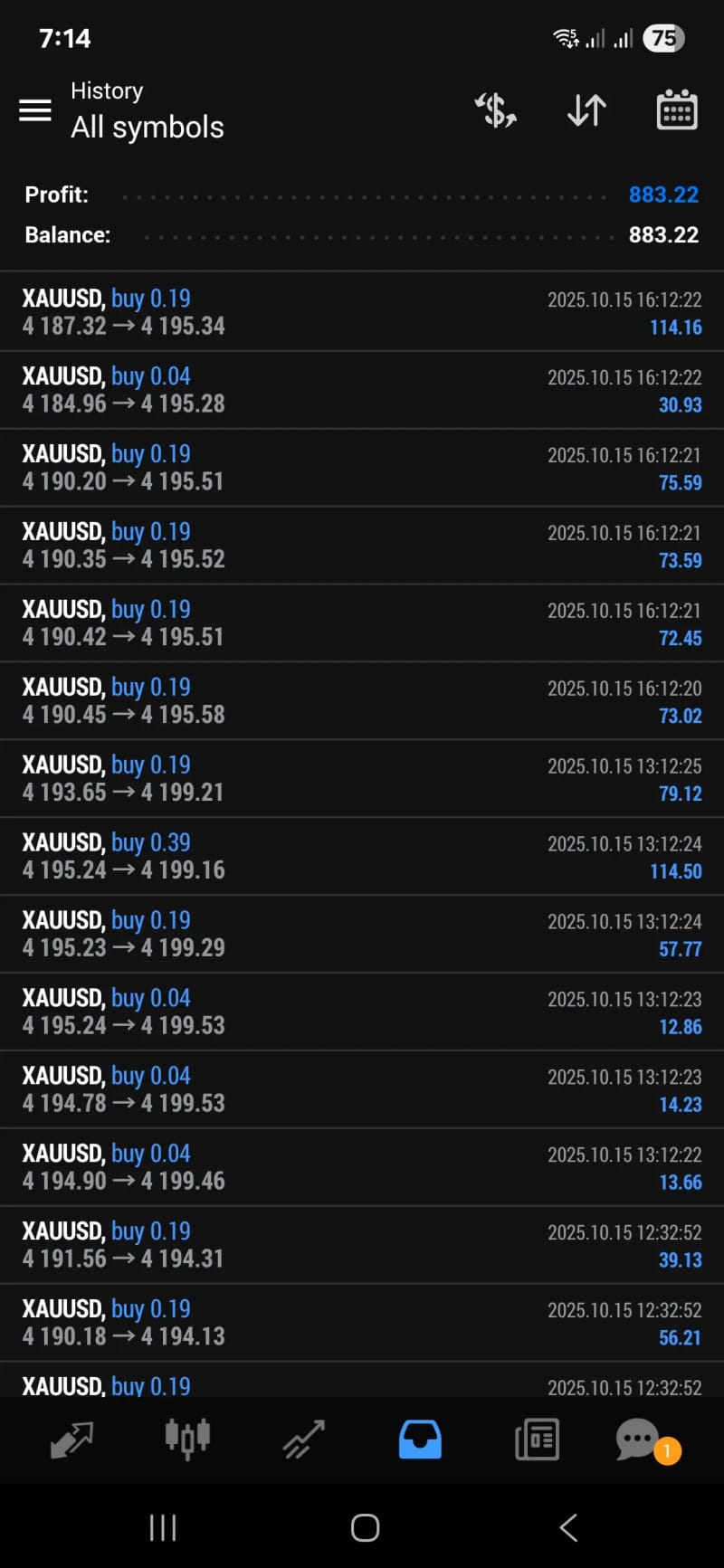 MetaTrader statement result screenshot